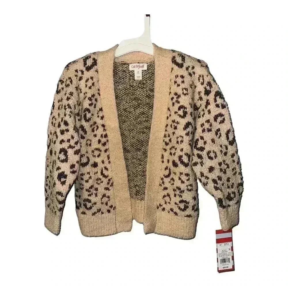 Cat & Jack Girls Leopard Print Open Front Cardigan, 3T - Picture 2 of 3